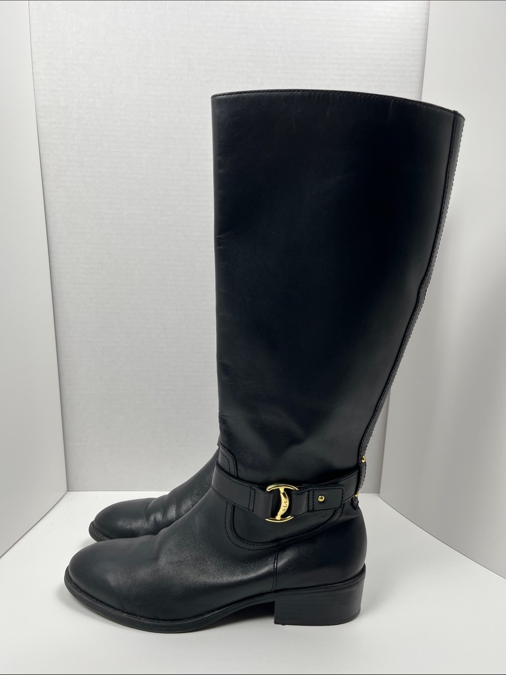 Lauren Ralph Lauren Micah Black Leather Knee High Riding Boots 9.5